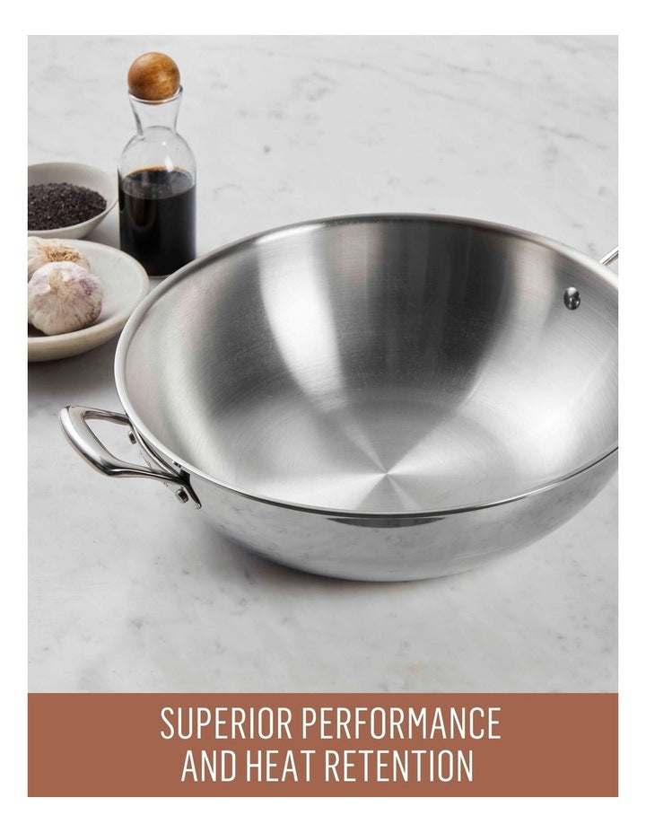 Eternita Stainless Steel Induction Open Wok 34cm in Silver