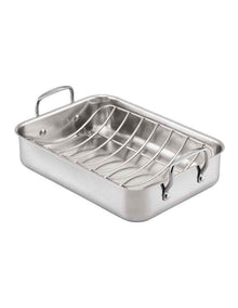 Stainless Steel Roaster With Rack 35cm x25cm x8cm in Silver