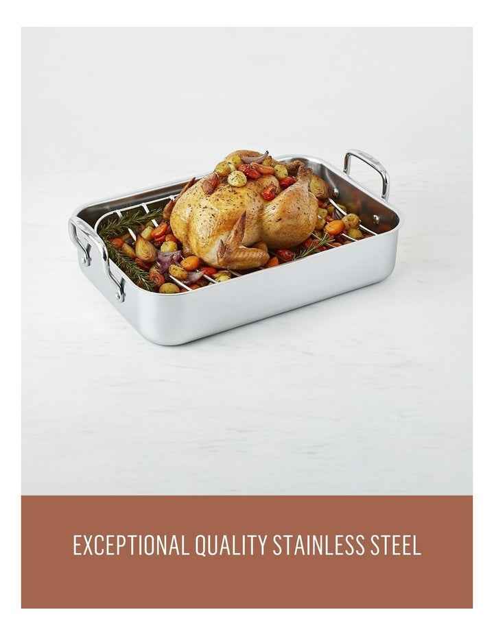 Stainless Steel Roaster With Rack 35cm x25cm x8cm in Silver