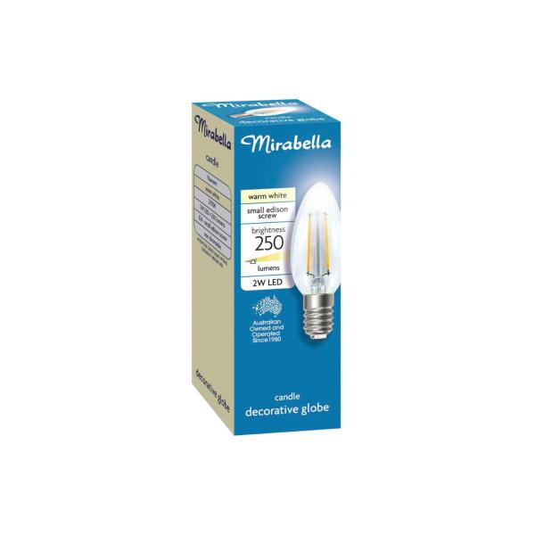 MIRABELLA GLOBE LED CANDLE SES 2W 250 LUMENS WARM WHITE