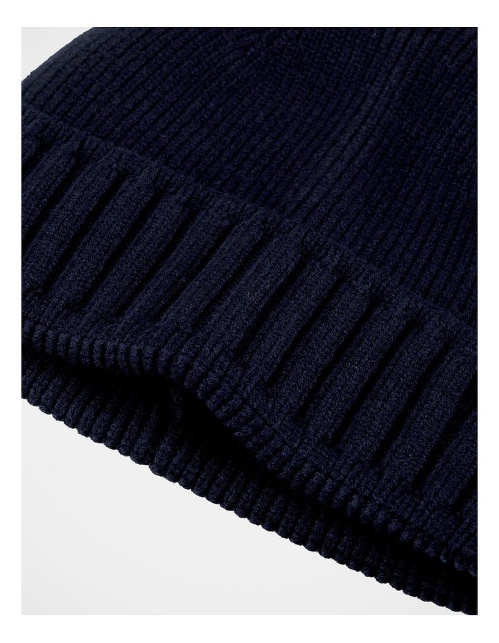 Ribbed Contrast Turn Back Beanie Winter Accessory Navy