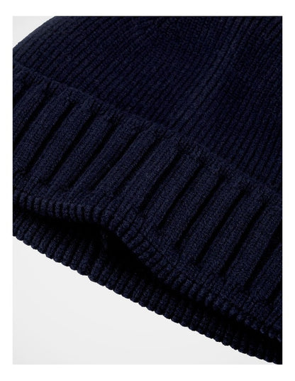 Ribbed Contrast Turn Back Beanie Winter Accessory Navy