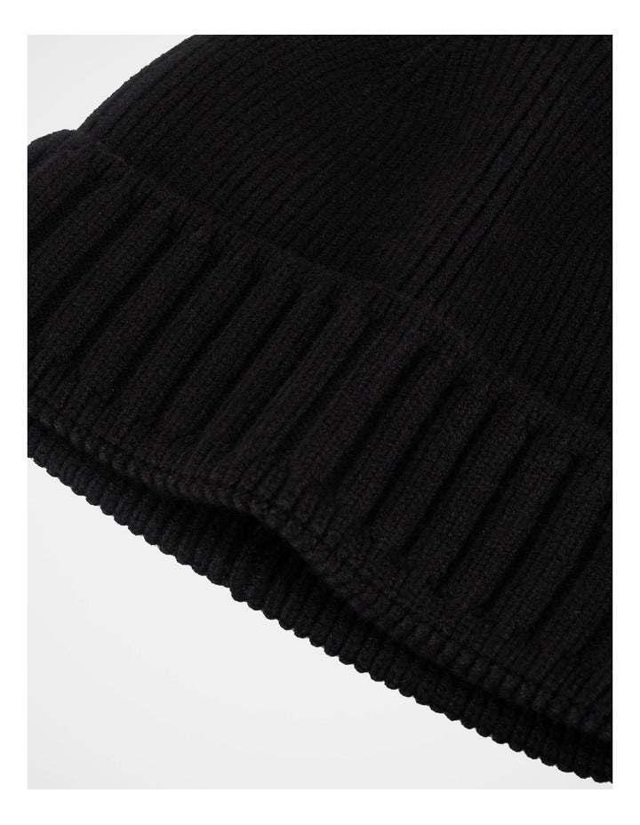 Ribbed Contrast Turn Back Beanie  Winter Accessory Black