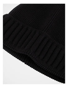 Ribbed Contrast Turn Back Beanie  Winter Accessory Black