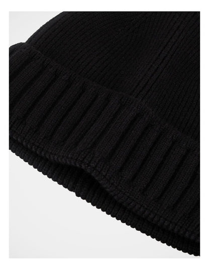Ribbed Contrast Turn Back Beanie  Winter Accessory Black
