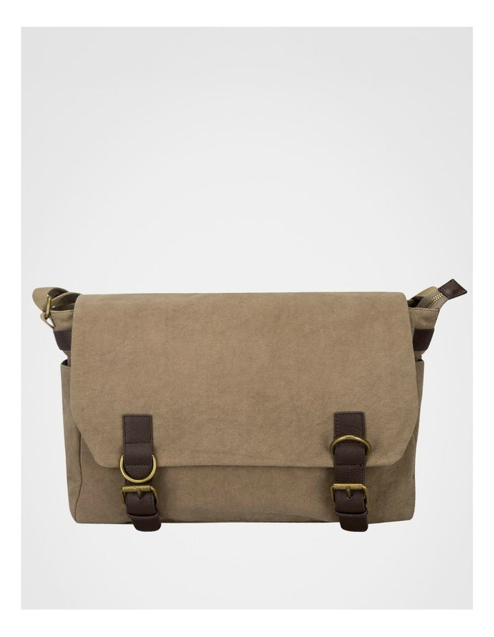 Canvas Messenger Bag With Leather Trims  Bag Beige/Brown