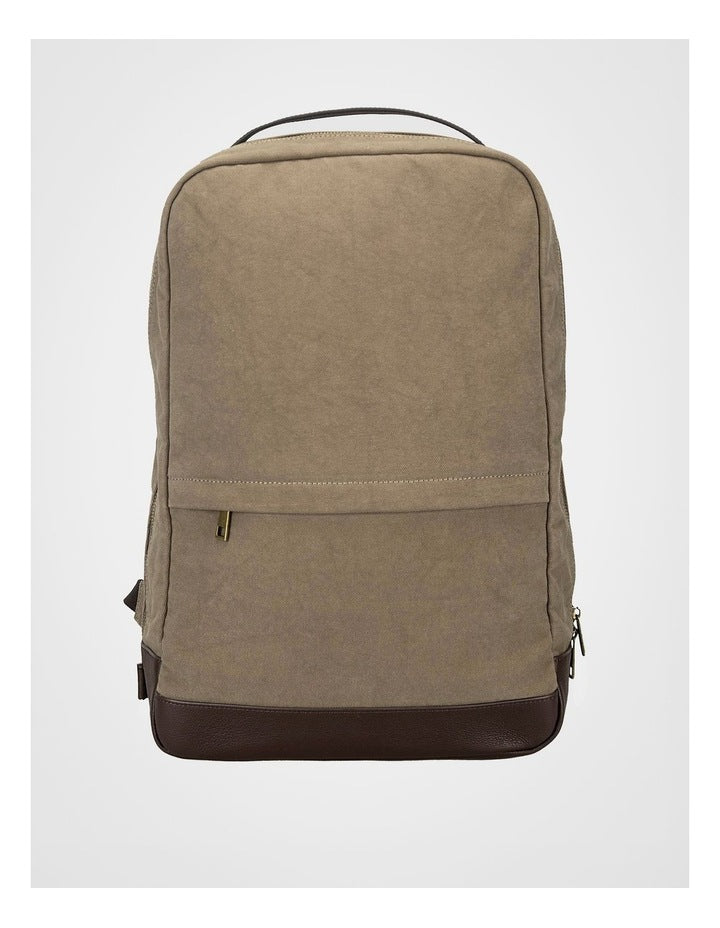 Canvas Backpack Bag With Leather Trims Bag Beige/Brown