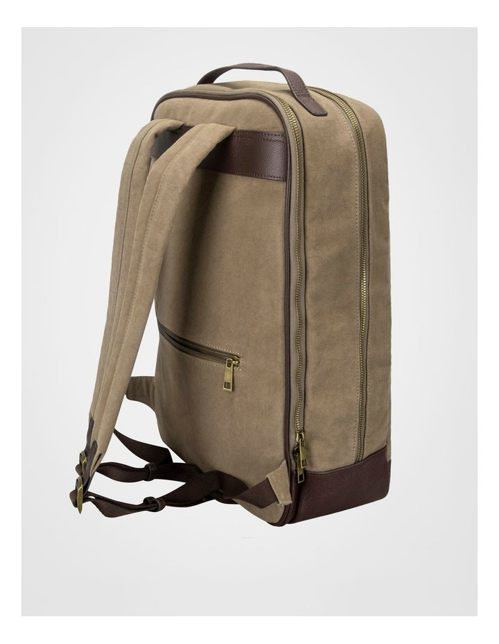 Canvas Backpack Bag With Leather Trims Bag Beige/Brown
