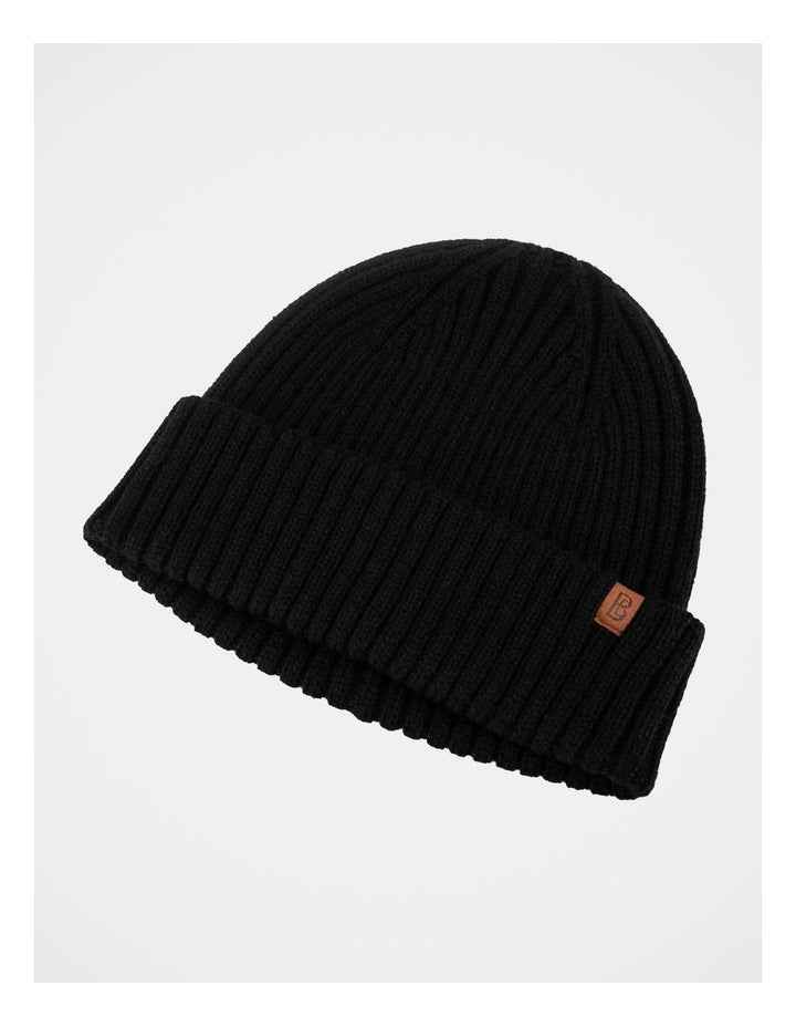 Double Rib Knit Wool Beanie  Winter Accessory Black