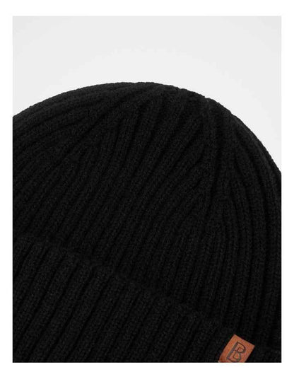 Double Rib Knit Wool Beanie  Winter Accessory Black