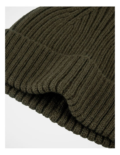 Double Rib Knit Wool Beanie  Winter Accessory Olive
