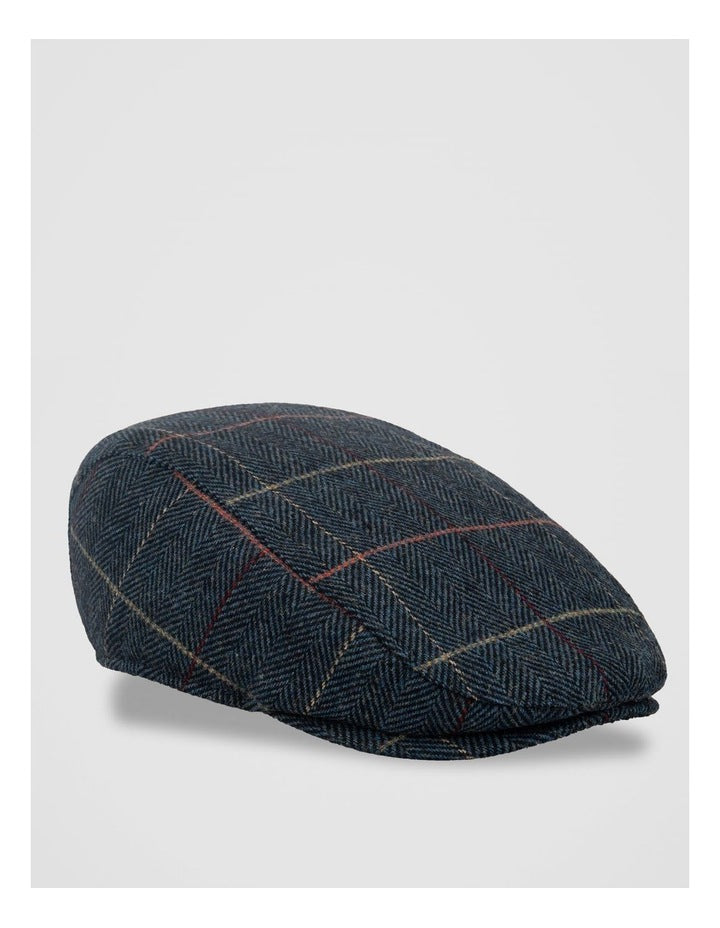 Check Driving Cap Herringbone Hat Navy