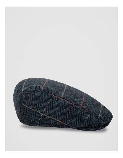 Check Driving Cap Herringbone Hat Navy