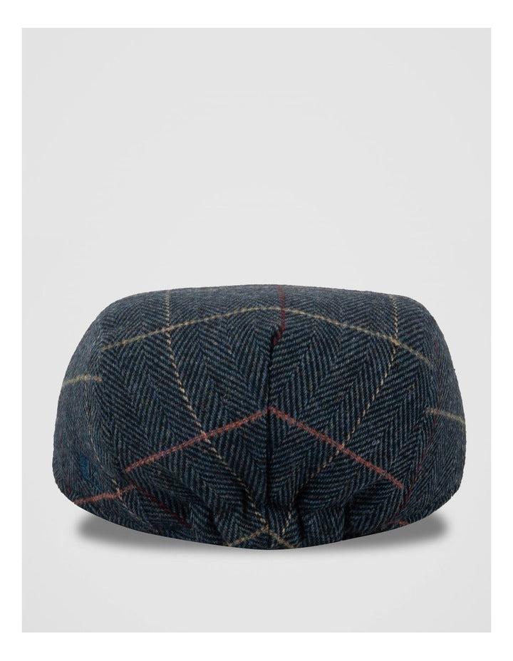 Check Driving Cap Herringbone Hat Navy