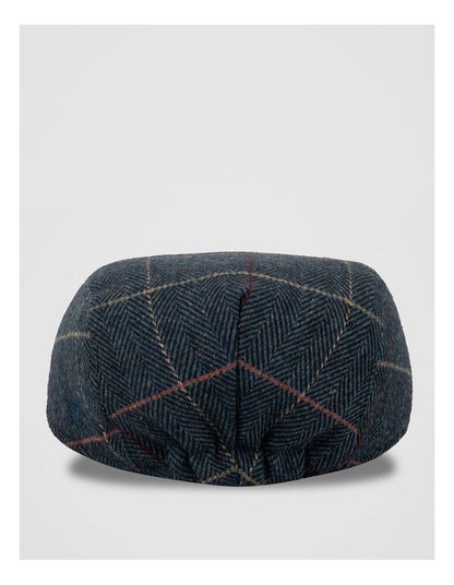 Check Driving Cap Herringbone Hat Navy