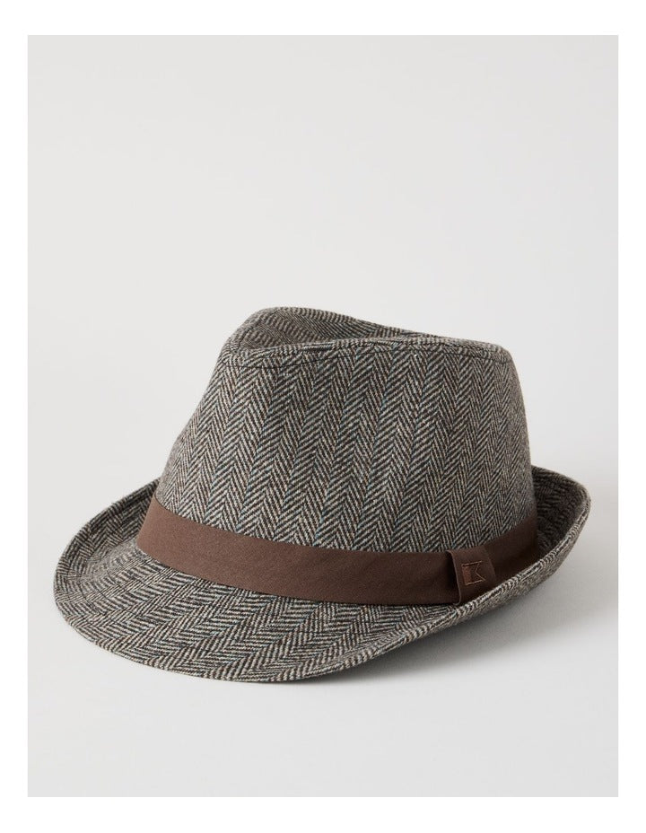 Melton Trilby Hat Plaid  Hat Brown
