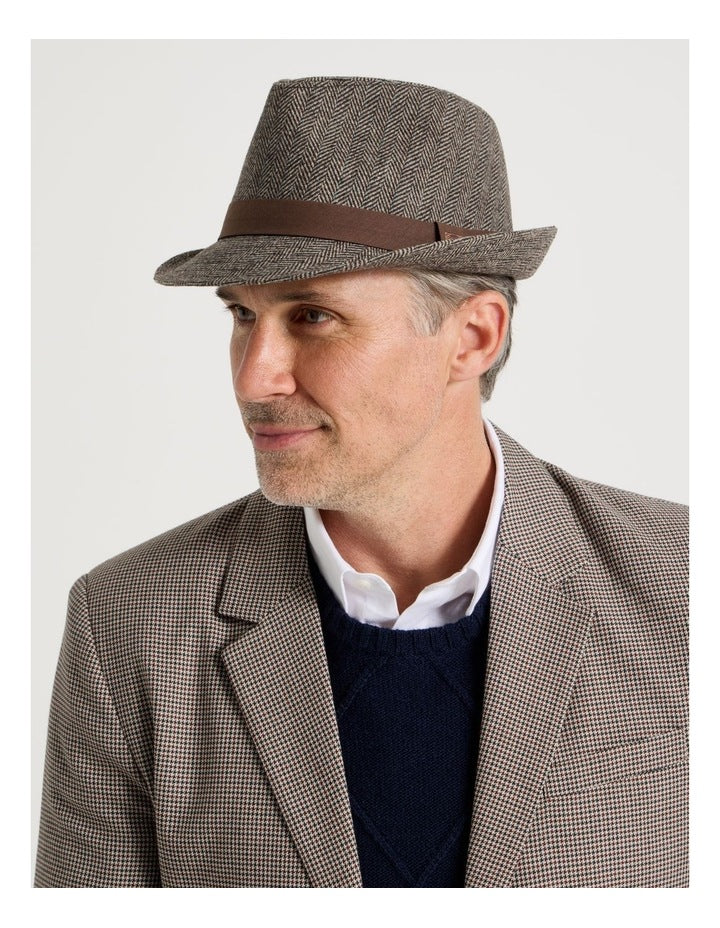 Melton Trilby Hat Plaid  Hat Brown