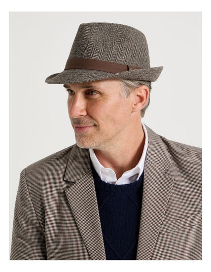 Melton Trilby Hat Plaid  Hat Brown