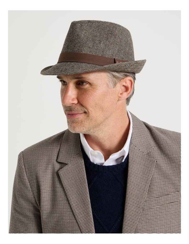 Melton Trilby Hat Plaid  Hat Brown