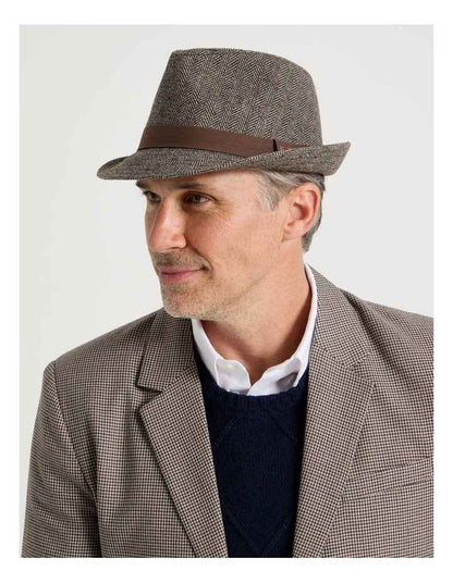 Melton Trilby Hat Plaid  Hat Brown