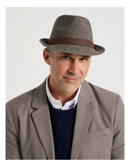 Melton Trilby Hat Plaid  Hat Brown
