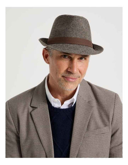 Melton Trilby Hat Plaid  Hat Brown