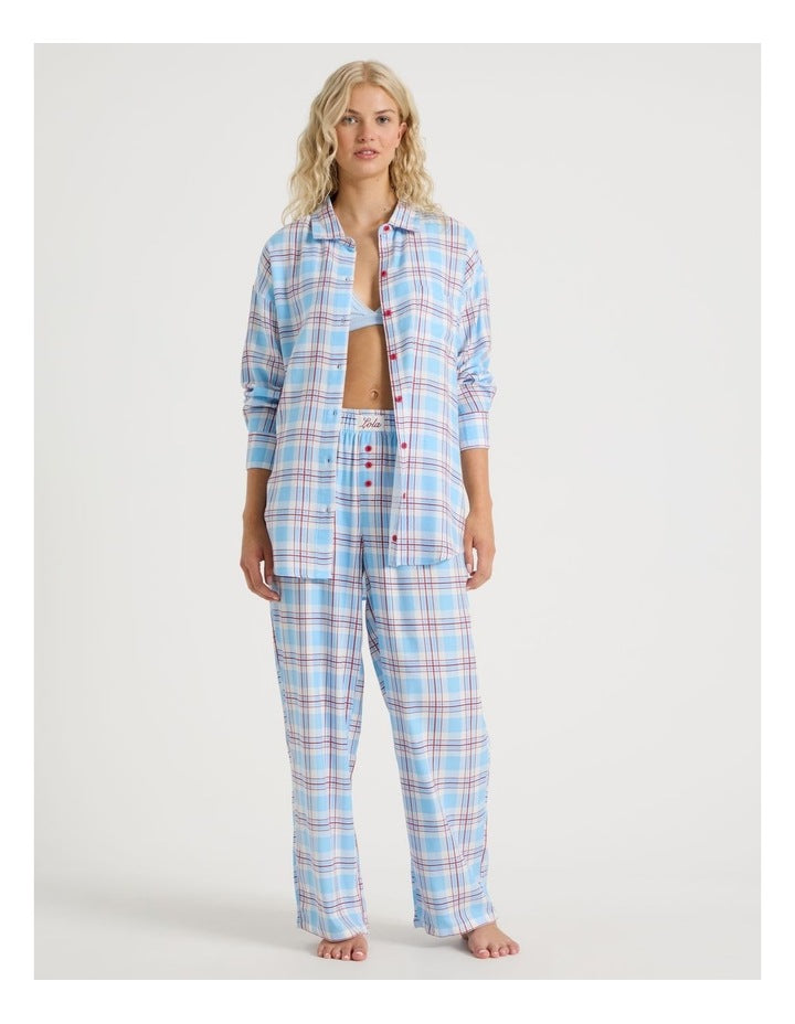 Lola Flannelette Boyfriend Shirt in Blue & Red Check Print