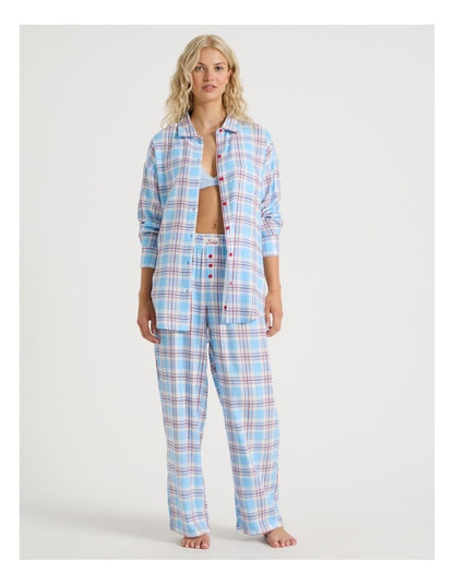 Lola Flannelette Boyfriend Shirt in Blue & Red Check Print