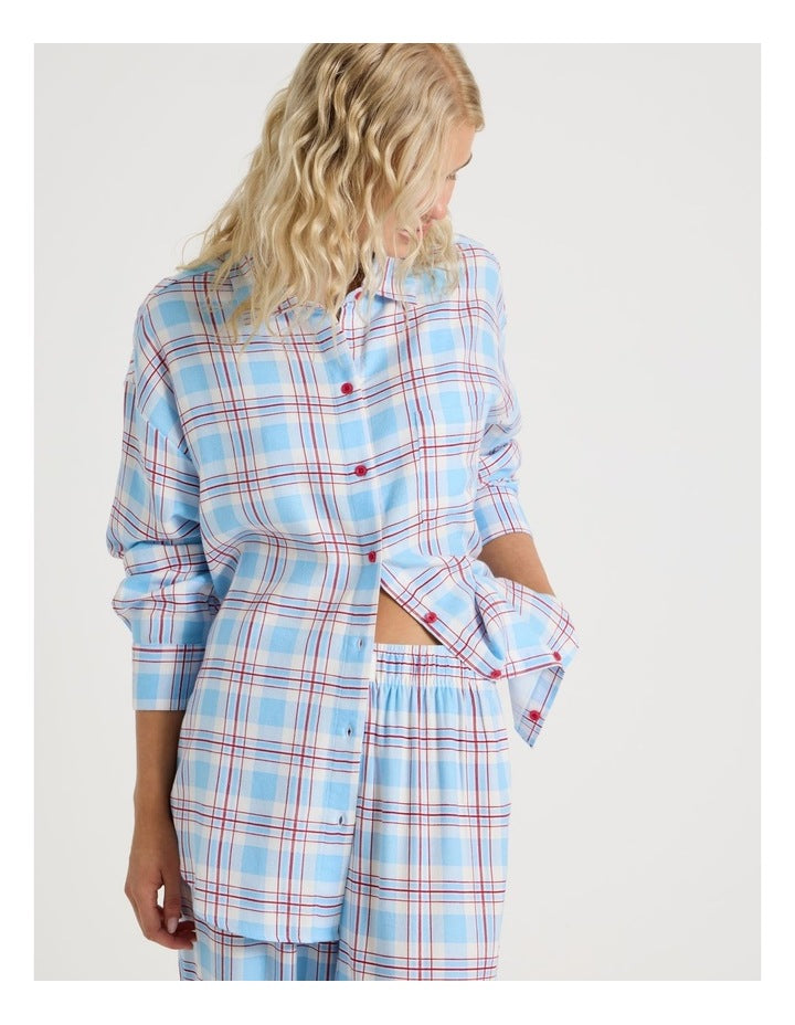 Lola Flannelette Boyfriend Shirt in Blue & Red Check Print