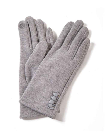 Button Trimmed Gloves in Pale Grey