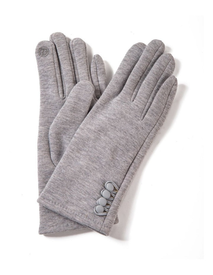 Button Trimmed Gloves in Pale Grey
