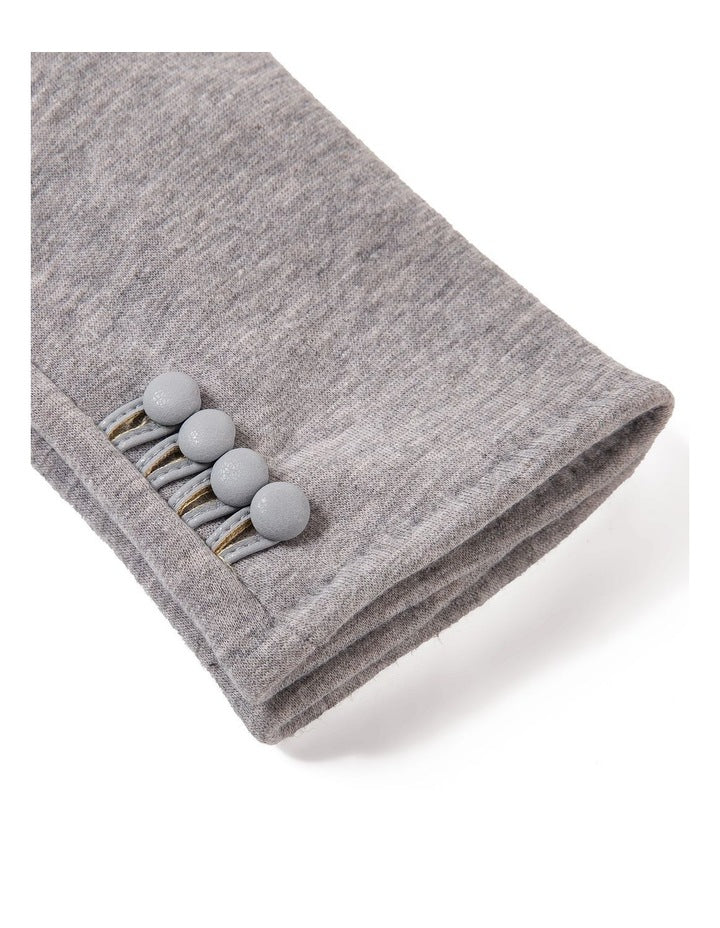 Button Trimmed Gloves in Pale Grey
