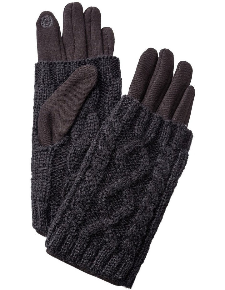 Ponte And Fingerless Knit Gloves in Black