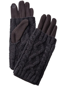Ponte And Fingerless Knit Gloves in Black