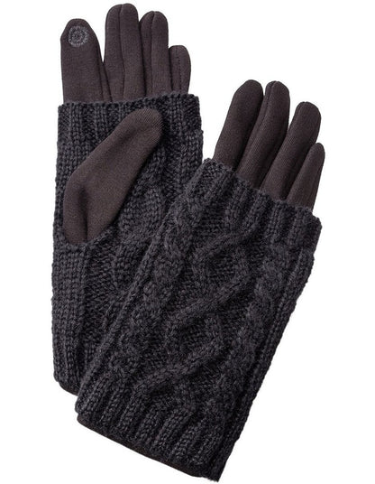 Ponte And Fingerless Knit Gloves in Black