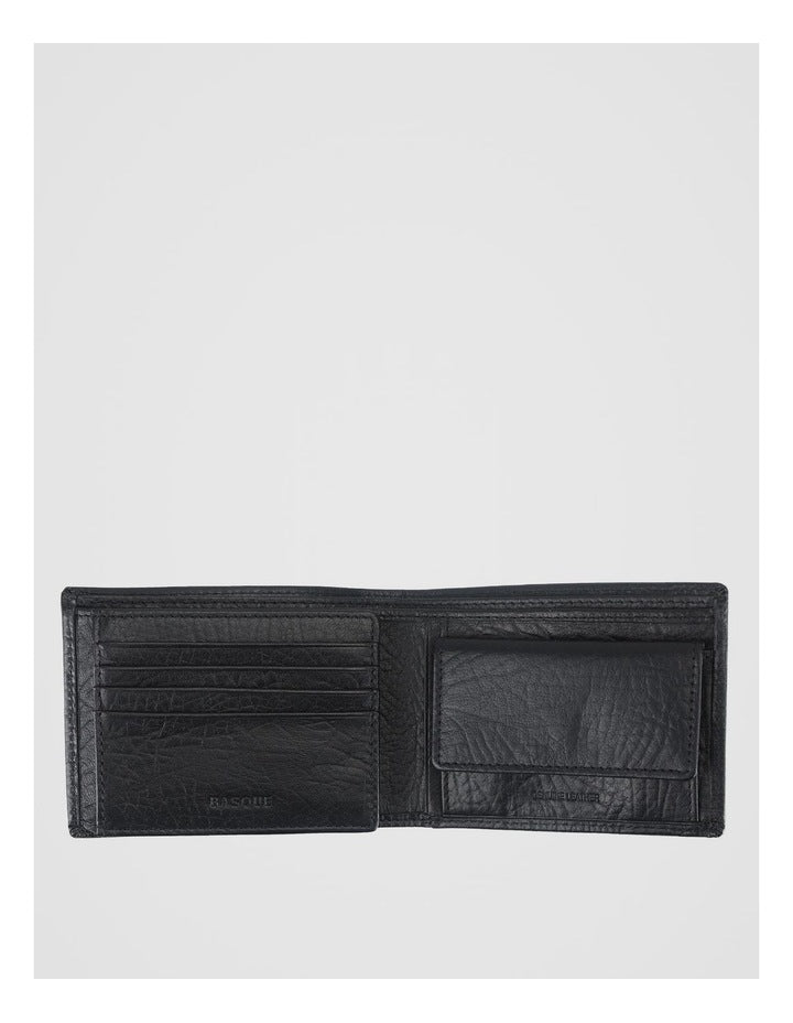 Bifold Flip Pebbled Leather Wallet With Coin Purse Black Wallet Black