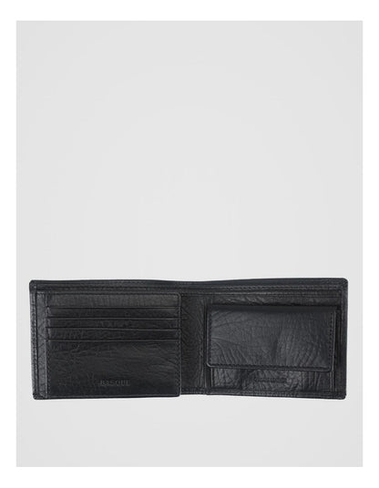 Bifold Flip Pebbled Leather Wallet With Coin Purse Black Wallet Black