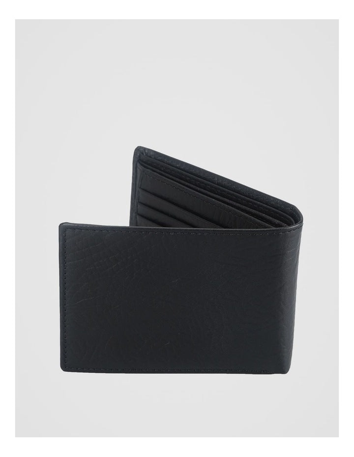 Bifold Flip Pebbled Leather Wallet With Coin Purse Black Wallet Black