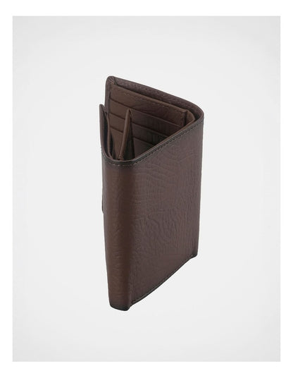 Trifold Pebbled Leather Wallet With Flip Id Brown Wallet Brown