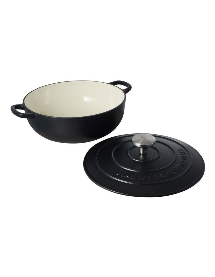 Cast Iron Round Casserole 26cm/4L in Black