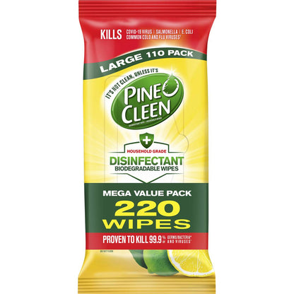Pine O Cleen Lemon Lime Disinfectant Cleaning Wipes 2 x 110 Pack