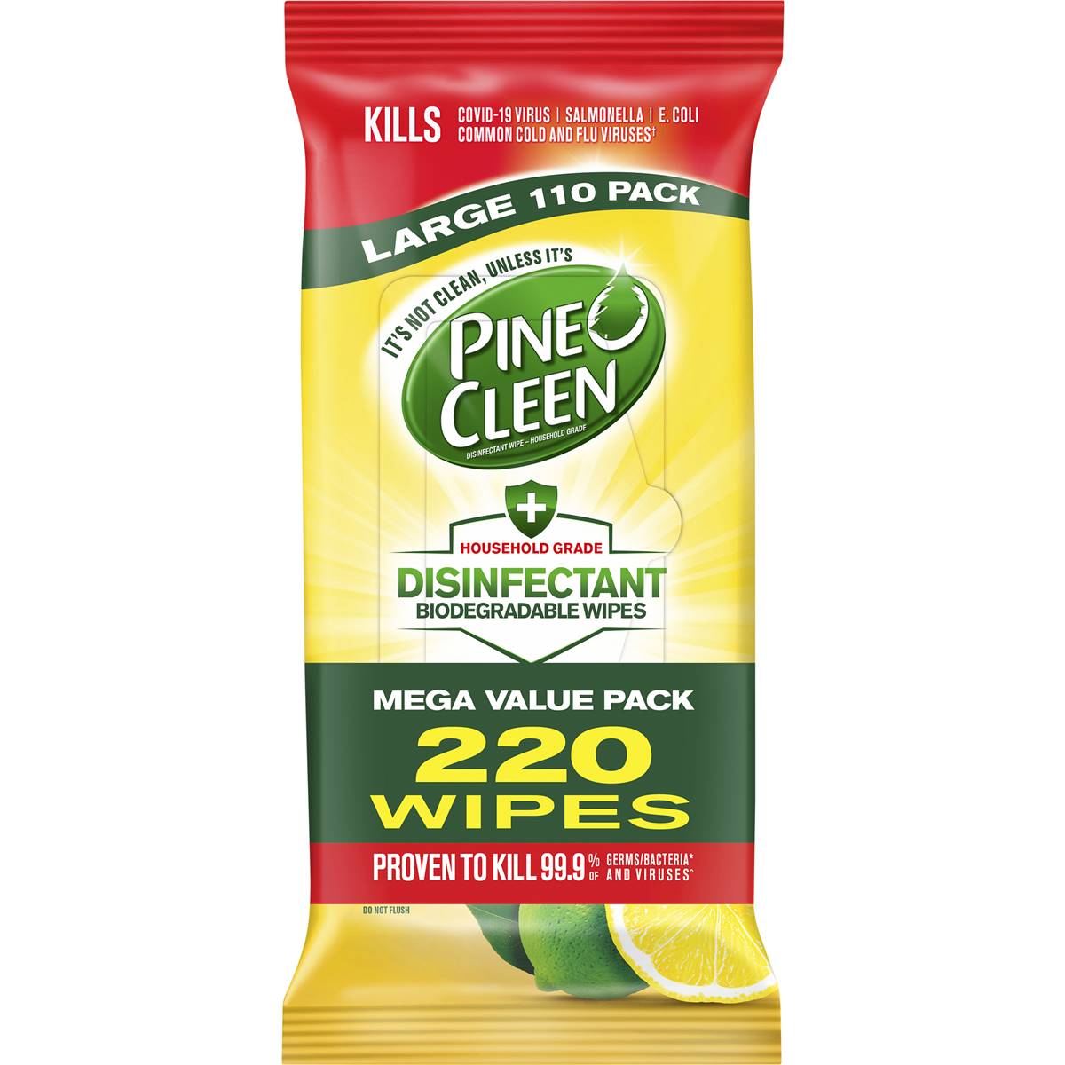 Pine O Cleen Lemon Lime Disinfectant Cleaning Wipes 2 x 110 Pack