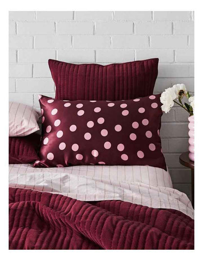 Silk Front Pillowcase in Burgundy Polka Dot