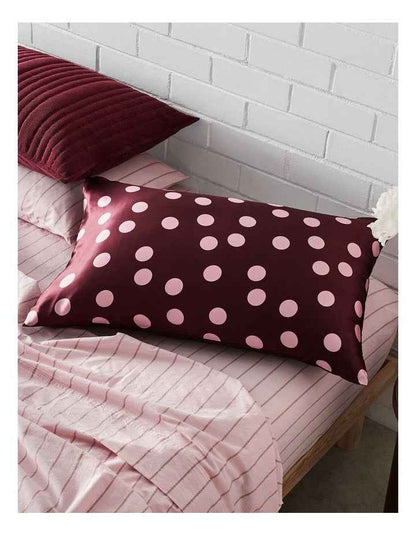 Silk Front Pillowcase in Burgundy Polka Dot