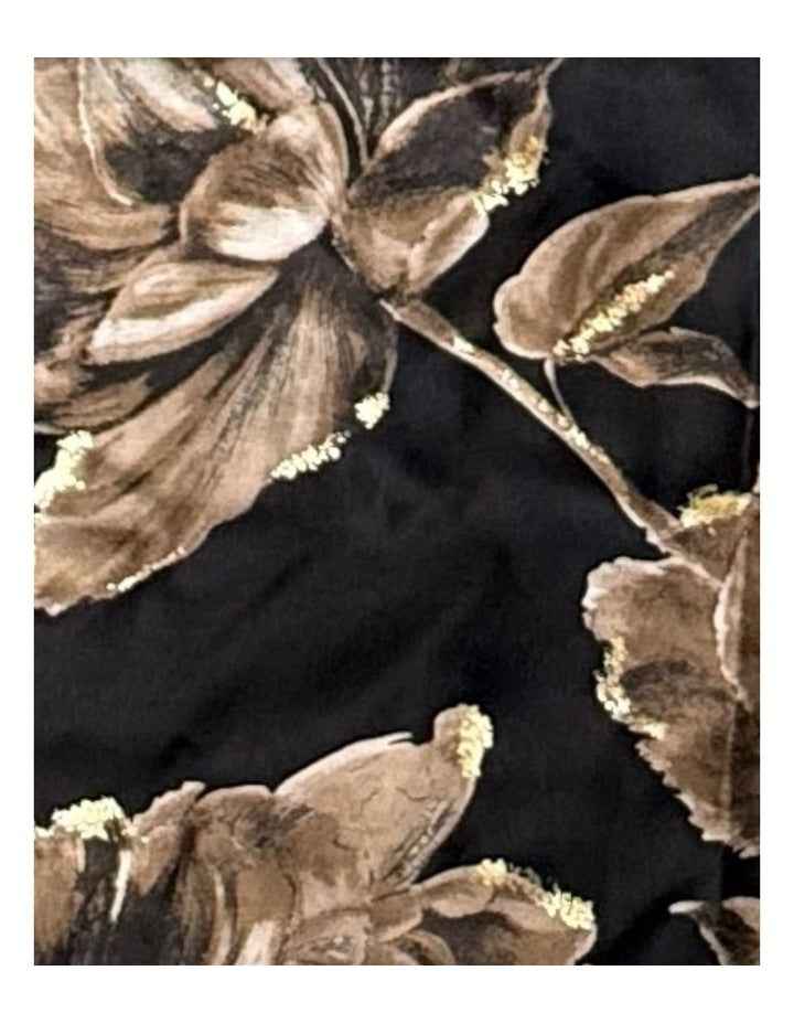 Floral Print Scarf With Foil Detail in Black