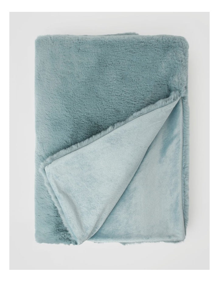 Amelie Faux Fur Throw in Duck Egg