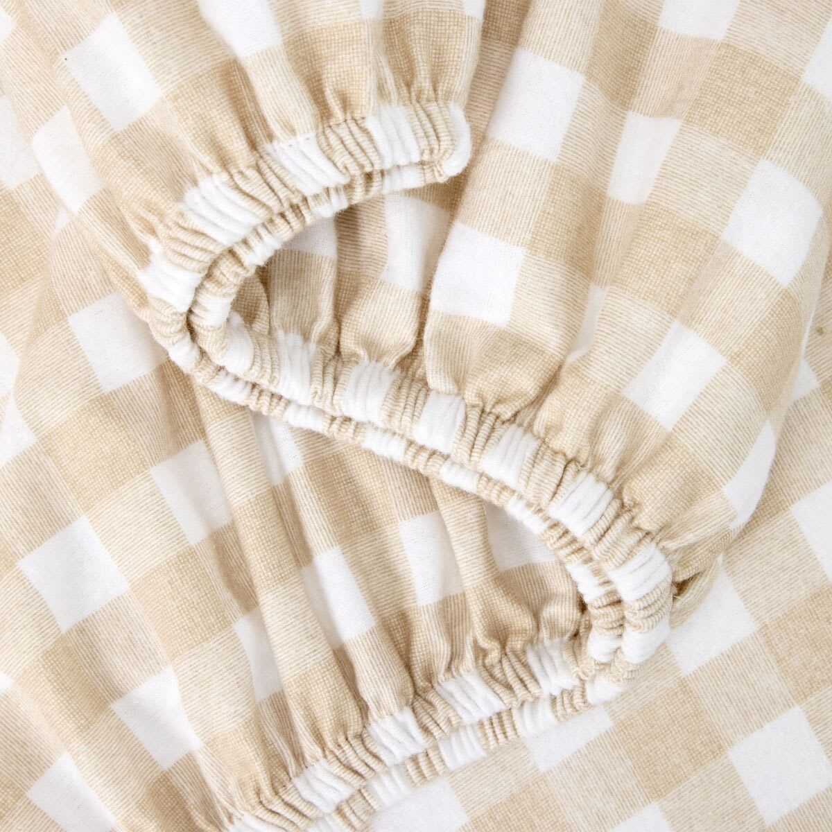 Gingham Cotton Flannelette Sheet Set - Double Bed, Tan