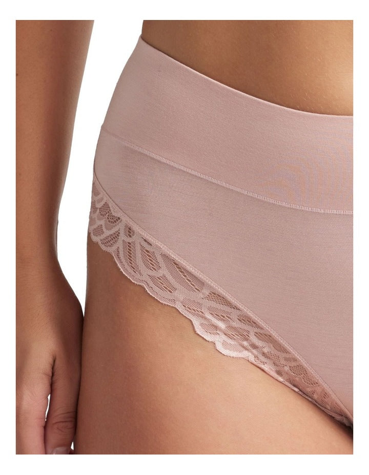 Comfort Band Lace Trim Mid Rise Brief in Pink