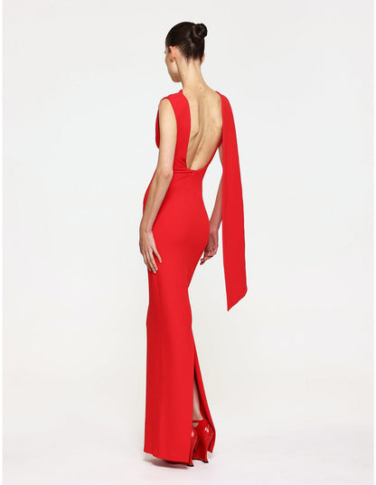 Audrey Low Back Draped Crepe Gown