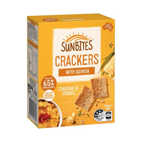 SUNBITES CHEDDAR & CHIVES SNACK CRACKERS WITH QUINOA SHARE PACK:.:110 GRAM